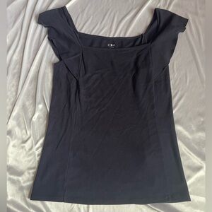 Three Dots Navy Blue Top Ruffle